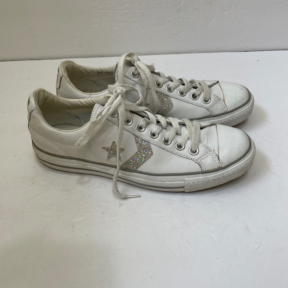 CONVERSE ONE STAR‎ WHITE SNEAKERS WITH SILVER GLITTER STAR